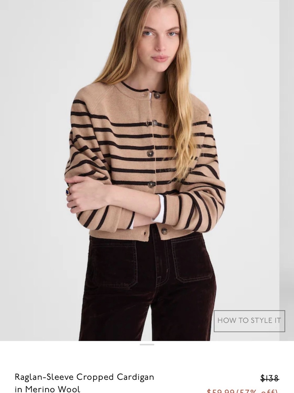 Madewell Raglan-Sleeve Cropped Cardigan in Merino Wool, Size Medium